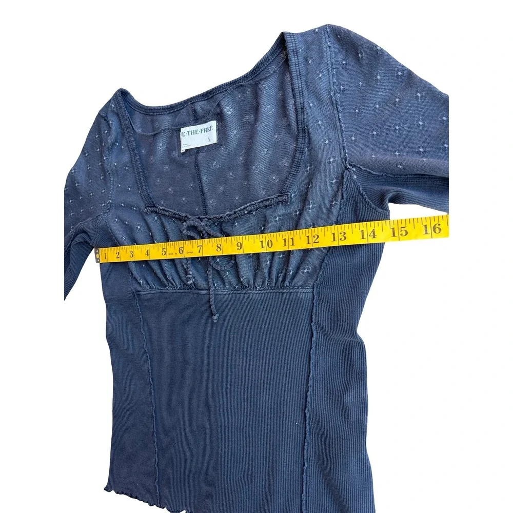 We The Free x Free People $68 Love Lane Ribbed Tie-Front Long Sleeve S Boho Top